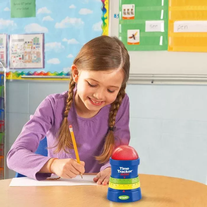 Kinder, Schreibtisch, Bleistift, Papier, Timer