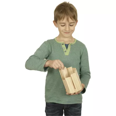 Kinderhemd, Grün gestreift, Langarm, Holzbausteine, Holzkonstruktionsset