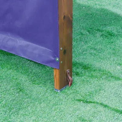 Gartenzaun, Holzpfahl, Lila Stoffbahn, Pfosten, Gartenbild
