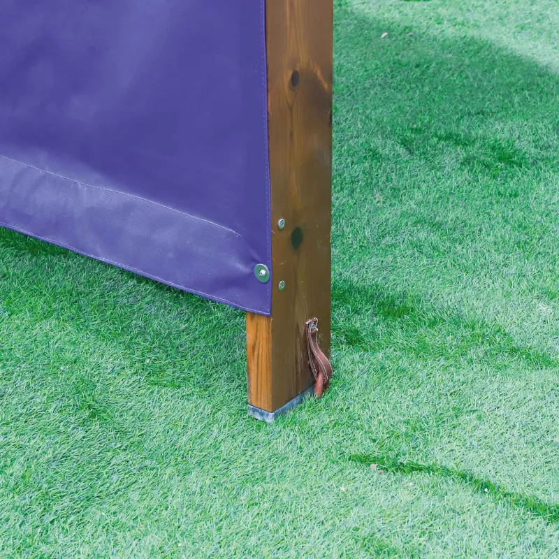 Gartenzaun, Holzpfahl, Lila Stoffbahn, Pfosten, Gartenbild
