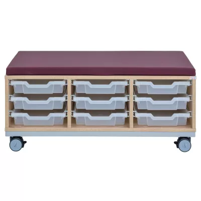 Aufbewahrungseinheit, Schrank, gepolsterte Oberseite, Kunststoffbehälter, Beweglicher Wagen