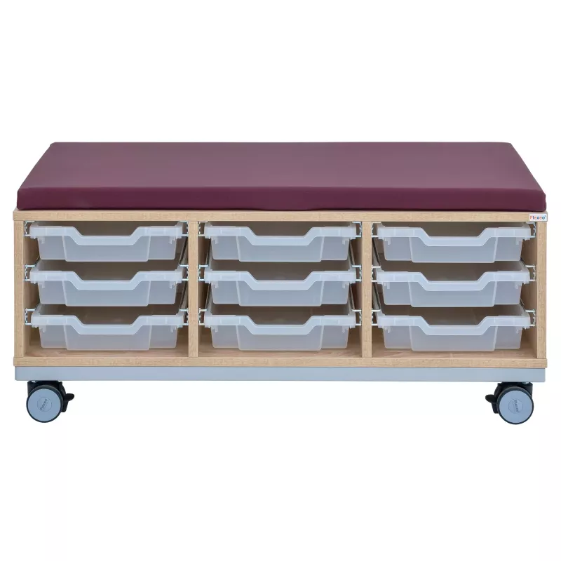 Aufbewahrungseinheit, Schrank, gepolsterte Oberseite, Kunststoffbehälter, Beweglicher Wagen
