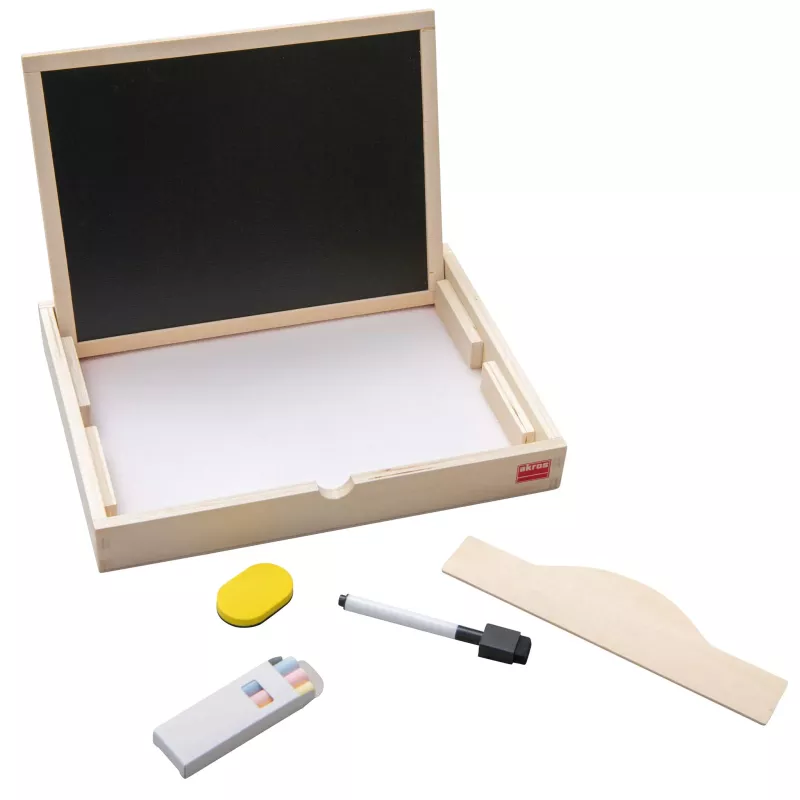 Schreibtafel, Kreidetafel, Holzkiste, Mal-Set, Zubehör
