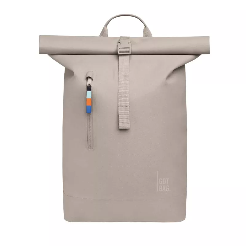 backpack, roll-top, beige, Zip-Tocket?, fabric bag