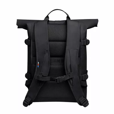 Rucksack, Schultergurte, gepolsterter Rücken, schwarz, Roll-top-Design