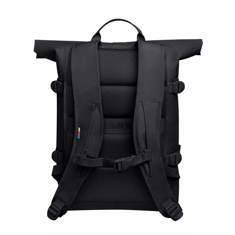 Rucksack, Schultergurte, gepolsterter Rücken, schwarz, Roll-top-Design