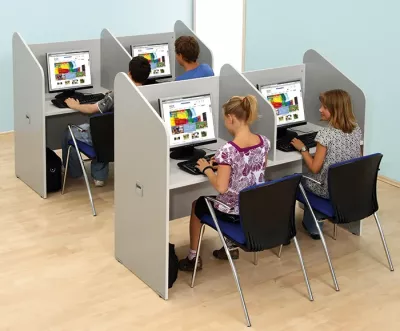 Computer desks, Computers, Students, E-learning, Study cubicles