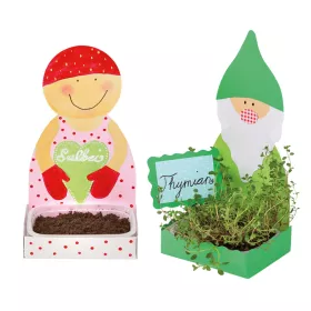 Kartonfiguren mit Aussaatbehälter