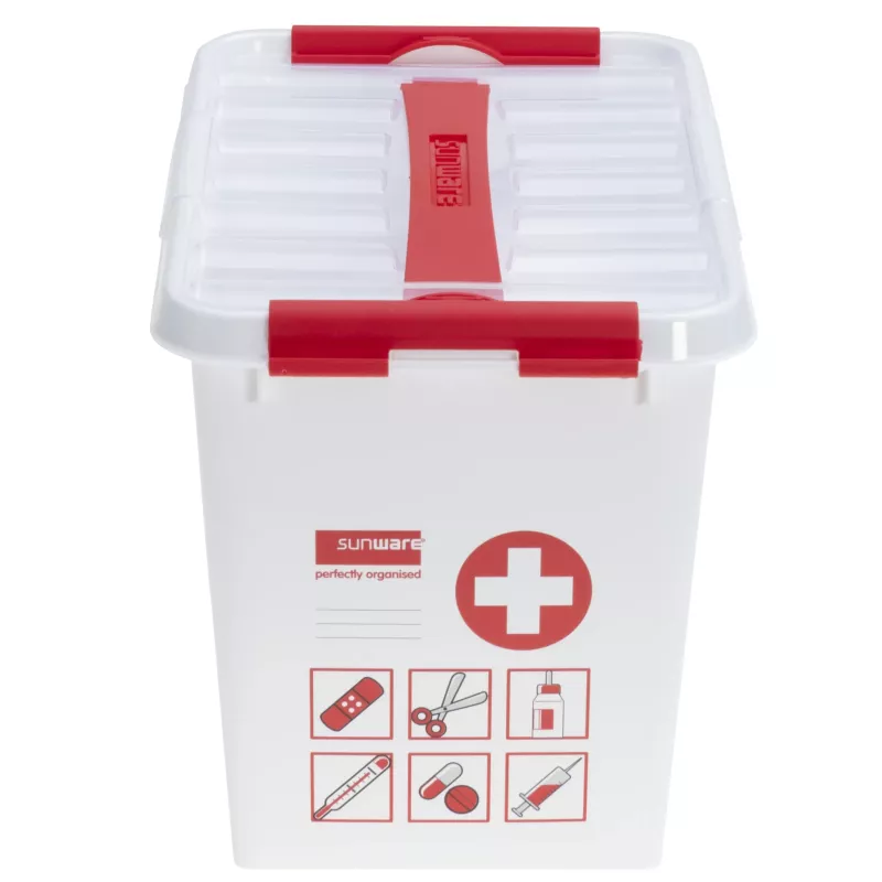 Notfallbox, Erste-Hilfe, Medizinbox, Kunststoffbehälter, Rot-weiß