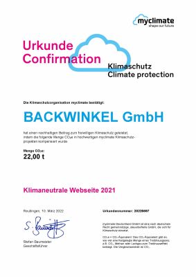 klimaschutz, Zertifikat, Bestätigung, myclimate, Backwinkel GmbH
