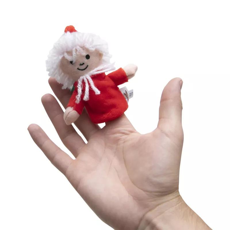 handgehaltene Puppe, rote Kleidung, weiße Mütze, Plüschspielzeug, kleine Größe