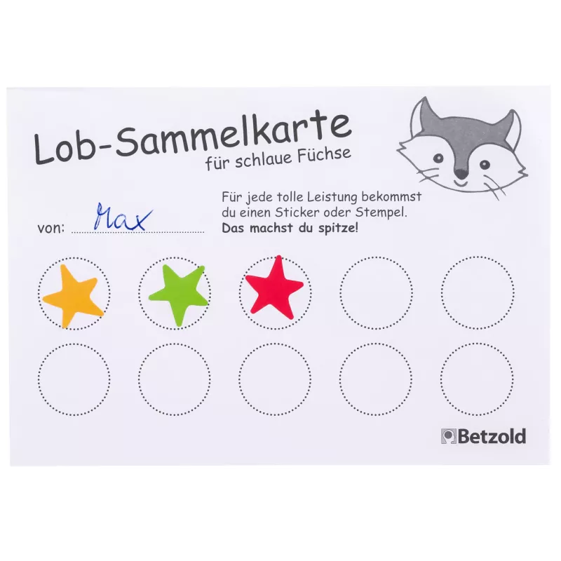 Sammelkarten, Lob-Sammelkarten, Sterne, Sticker, Betzold