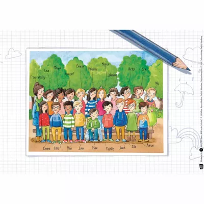 Kindergruppe, Gruppendurchschnitt, Menschenmenge, Lindenbäume, Gruppenfoto
