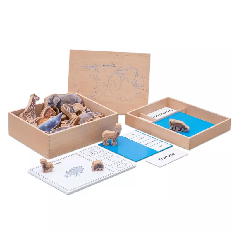 Holzbox, Tierfiguren, Puzzlefiguren, Weltkarte, Lernspielzeug