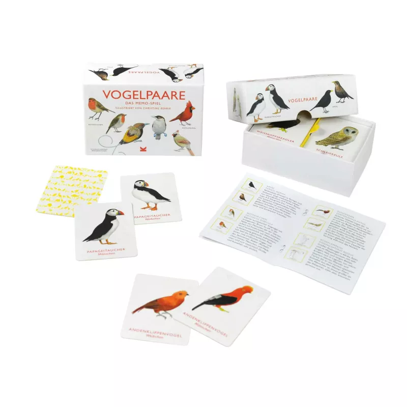 Vogelkarten, Memory-Spiel, Vögel, Pappkarten, Vogeldesign