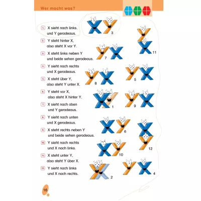X- und Y-Labels, Piktogramm, Kreuz-Form, Blau und Orange, Zahlengruppe