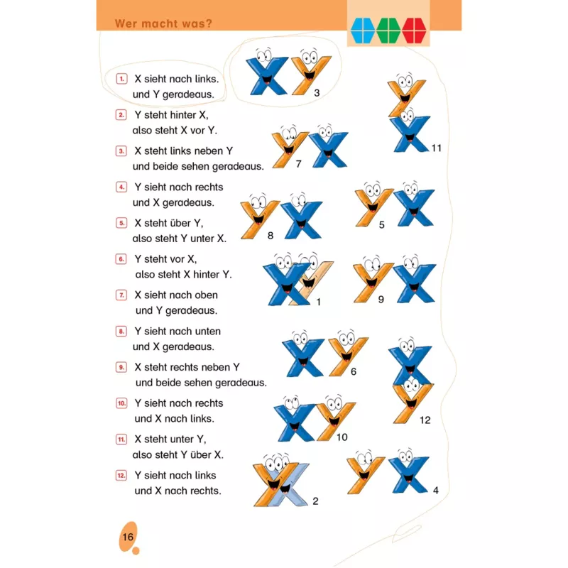 X- und Y-Labels, Piktogramm, Kreuz-Form, Blau und Orange, Zahlengruppe