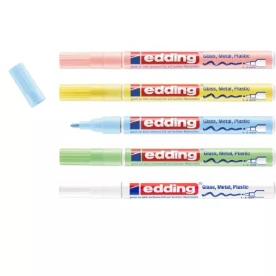 Kreidemarker, 5er-Set, Pastellfarben, Rundspitze, Für Glas und Metall