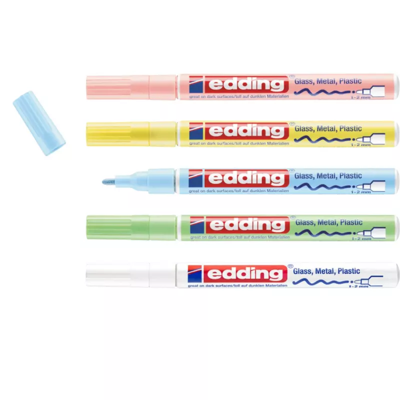 Kreidemarker, 5er-Set, Pastellfarben, Rundspitze, Für Glas und Metall