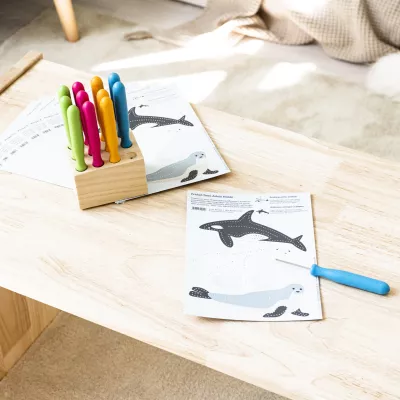 Holzständer, Stifte, Kunstprojekt, Tiermotiv, Ausmalvorlage