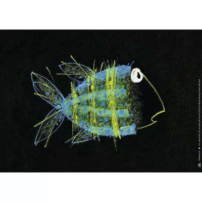 Fisch, Fischzeichnung, Blaugrün, Kreidekunst, schwarzer Hintergrund