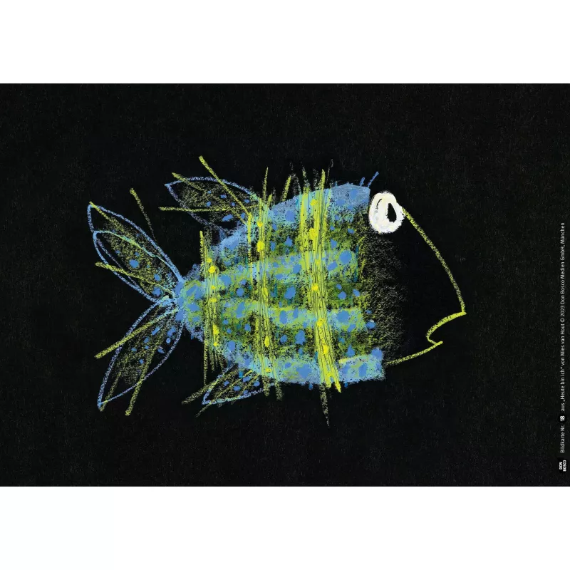 Fisch, Fischzeichnung, Blaugrün, Kreidekunst, schwarzer Hintergrund