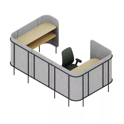 Bürotrennwand, Arbeitsbereich, Sitzbank mit Trenner, Trennwand-Studio, Grau Textil