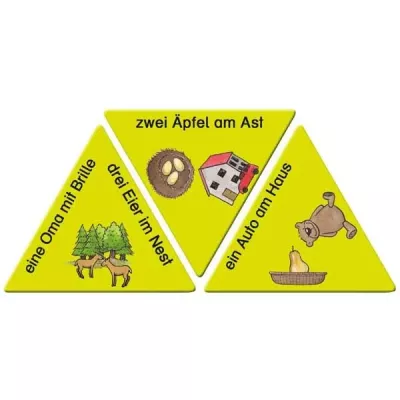 Dreier-Puzzle, Piktogramm, Zwei Äpfel am Ast, Haus Auto?, Tierische Symbole
