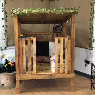 Hochbett, Holz, Kletterbett, Gitterbett, Bett mit Vorhang