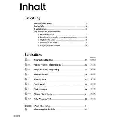 cd, inhalt, inhalt table, spielstücke, tabelle inhalt