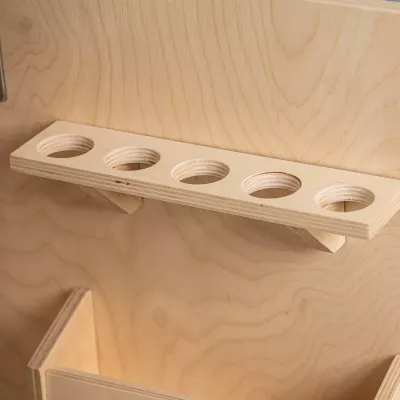 Holzregal, Rundlöcher, Holzbausatz, Holzleiter, Werkstattregal