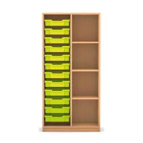 Mittelhohes Regal, 143,9 x 73,1 x 48, mit 12 Boxen links und 3 Böden