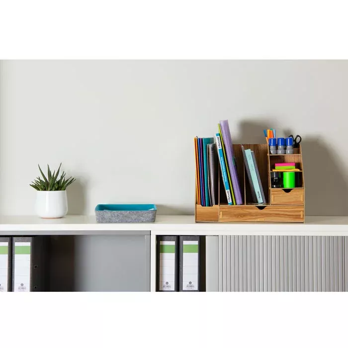 Schreibtisch-Organisation, Büro-Ordnung, Ordnerbox, Stifthalter, Pflanze