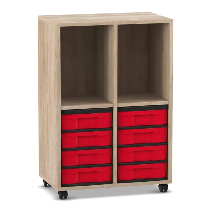 Holzkabinett, Rollcontainer, Schubladen, Rot, Möbel