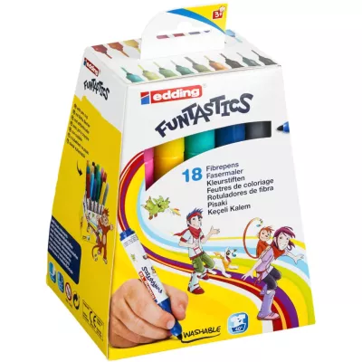 Filzstifte, 18er Set, Bunte Farben, Auswaschbar, Pappverpackung