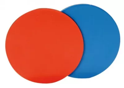 farbige kissen, gummi/kunststoffscheibe, rot, blau, kreisform