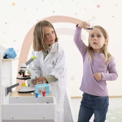 Mikroskop, Laborausrüstung, Kinderlabor, Becherglas, Laborjacke