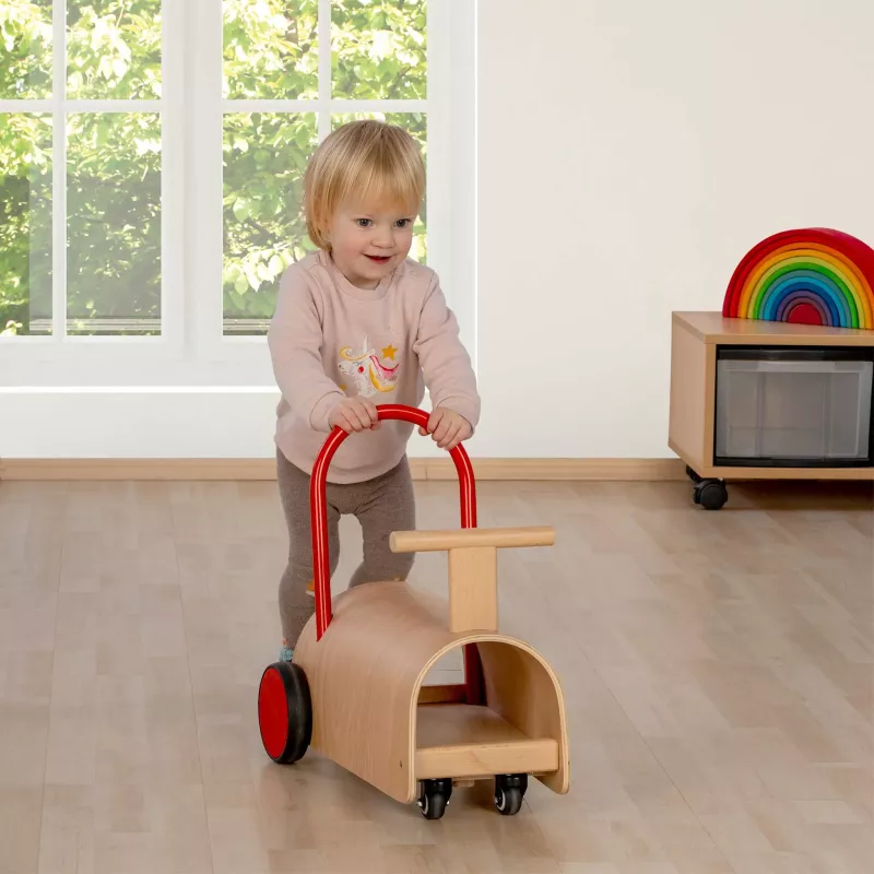 Holzpferd, Kinderwagen, Lauflernwagen, Holzspielzeug, roter Griff