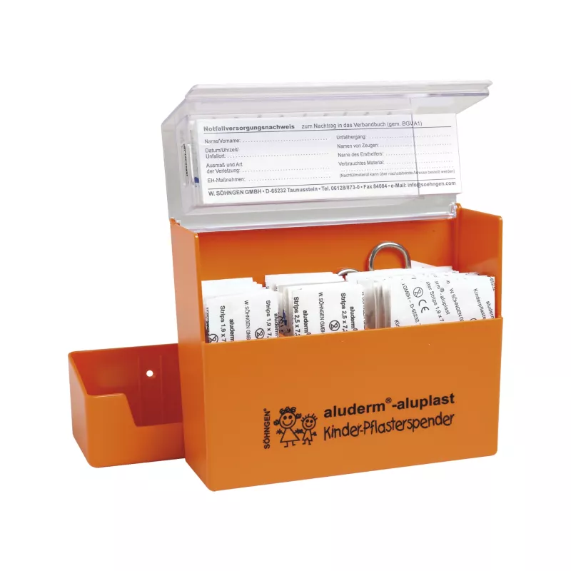 Notfallbox, Kuscheltasche, Spendenbox, Kinderpflasterspender, Orange box