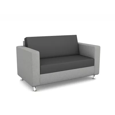 zwei-sitzer, komfortsofa, bezüge grau, stahlfüße, armlehnen gepolstert