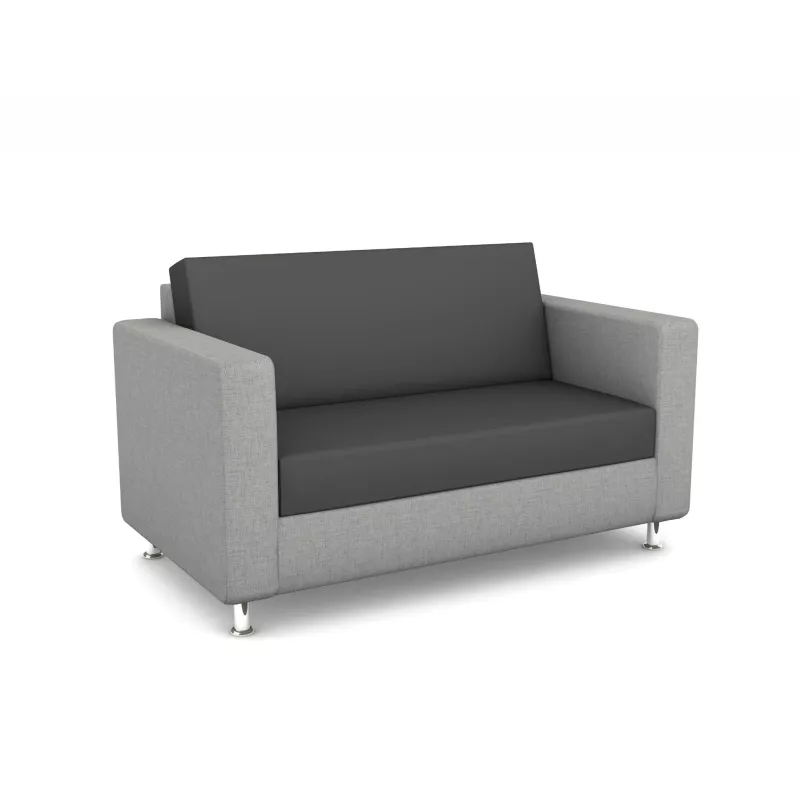zwei-sitzer, komfortsofa, bezüge grau, stahlfüße, armlehnen gepolstert