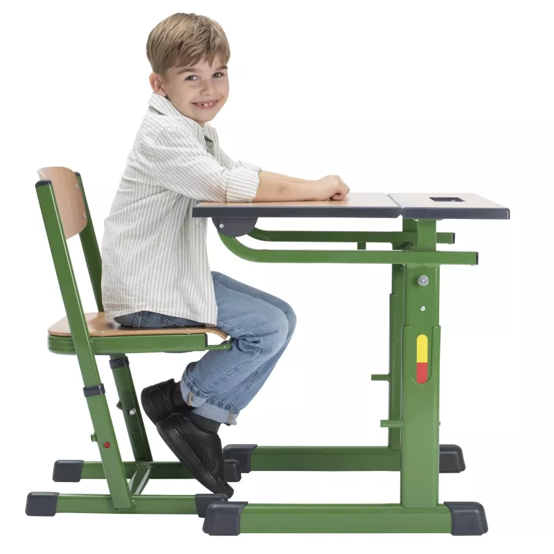 Schreibtisch, Schülerstuhl, Grün, Holz/Metall, Kantentisch