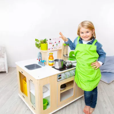 Kinderküche, Küche Spielzeug, Holzküche, Grün, Kochset