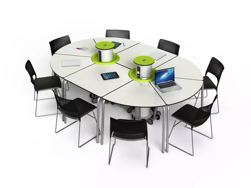 runder tisch, konferenztisch, laptop, ladegerät, notizbuch