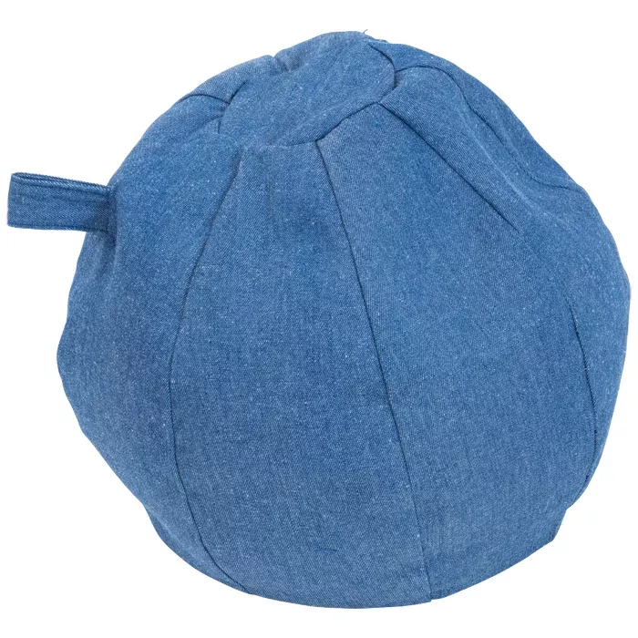 Kissenball, Pouf, Stoffkugel, Blauer Stoff, Knopfbederrinie