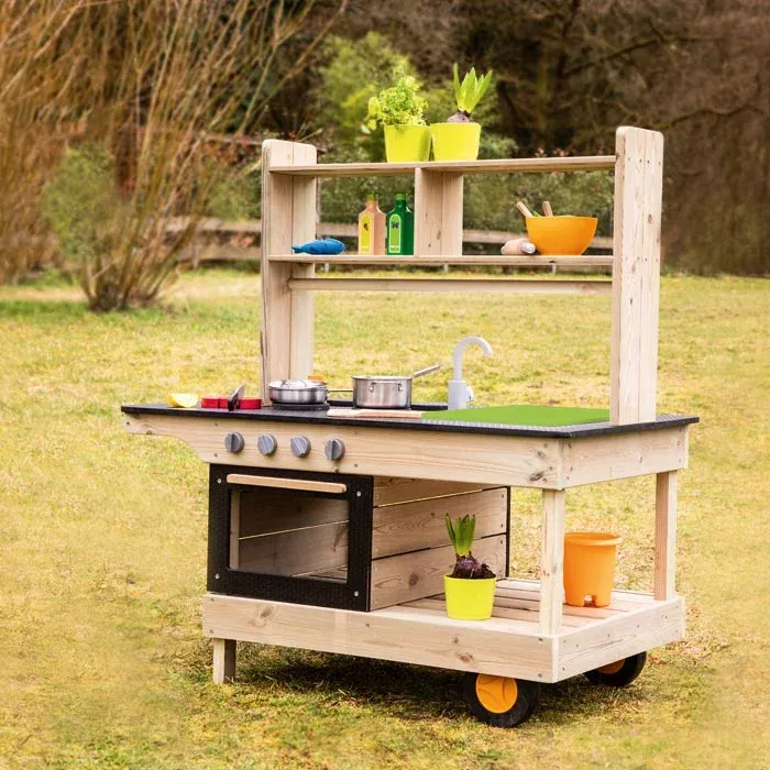 Holzküche, Spielküche, Kinderküche, Outdoor, Rollwagen