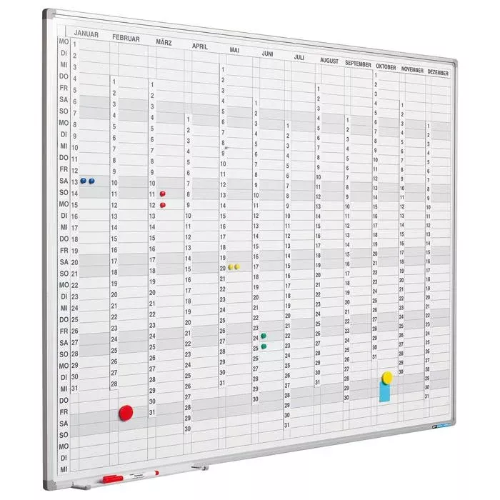 Whiteboard, Kalender, Magnete, Markerablage, Trocken abwischbar