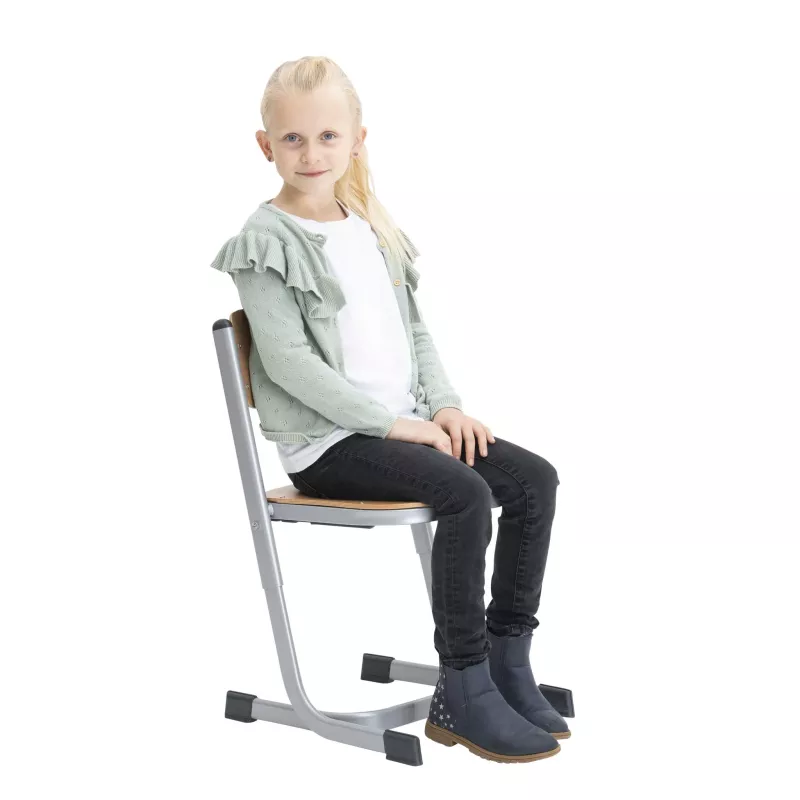 Kinderstuhl, Schülerstuhl, Holz-/Metallstuhl, Küche/Schule, Farbton_silber