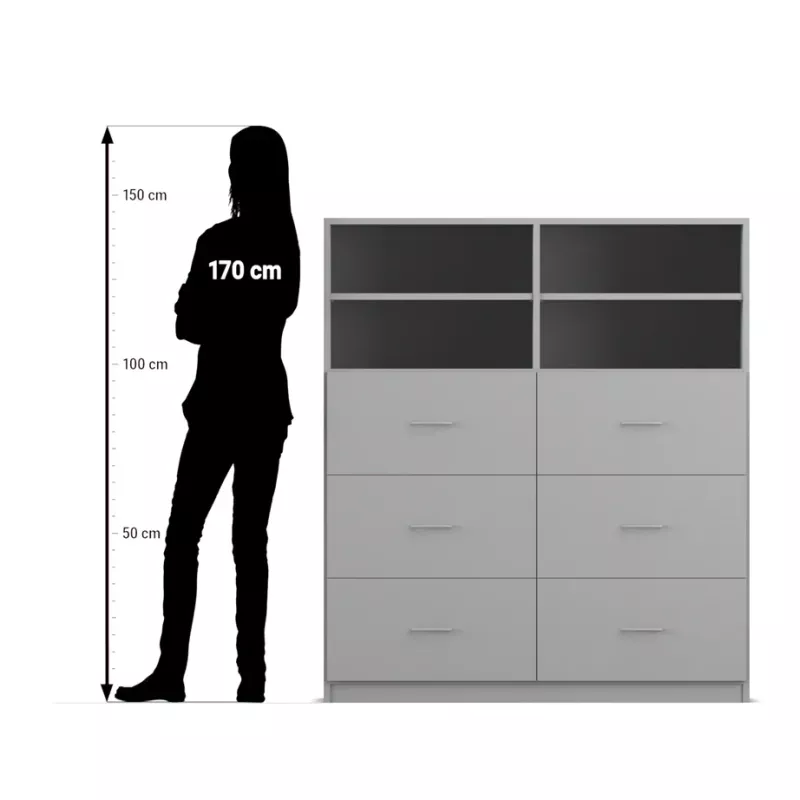 Kleiderschrank, Schubladenkombination, Holzmetall, Großmedia, Dreier Reihen