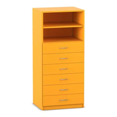 Mittelhoher Schrank, 6 kleine Holzschubladen